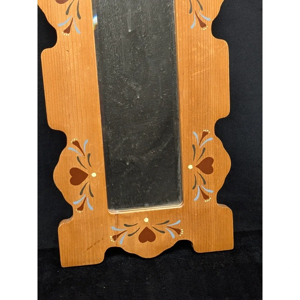 Rustic Wood Painted Heart Mirror Scalloped Cottage Core Granny Grandma Folk Art